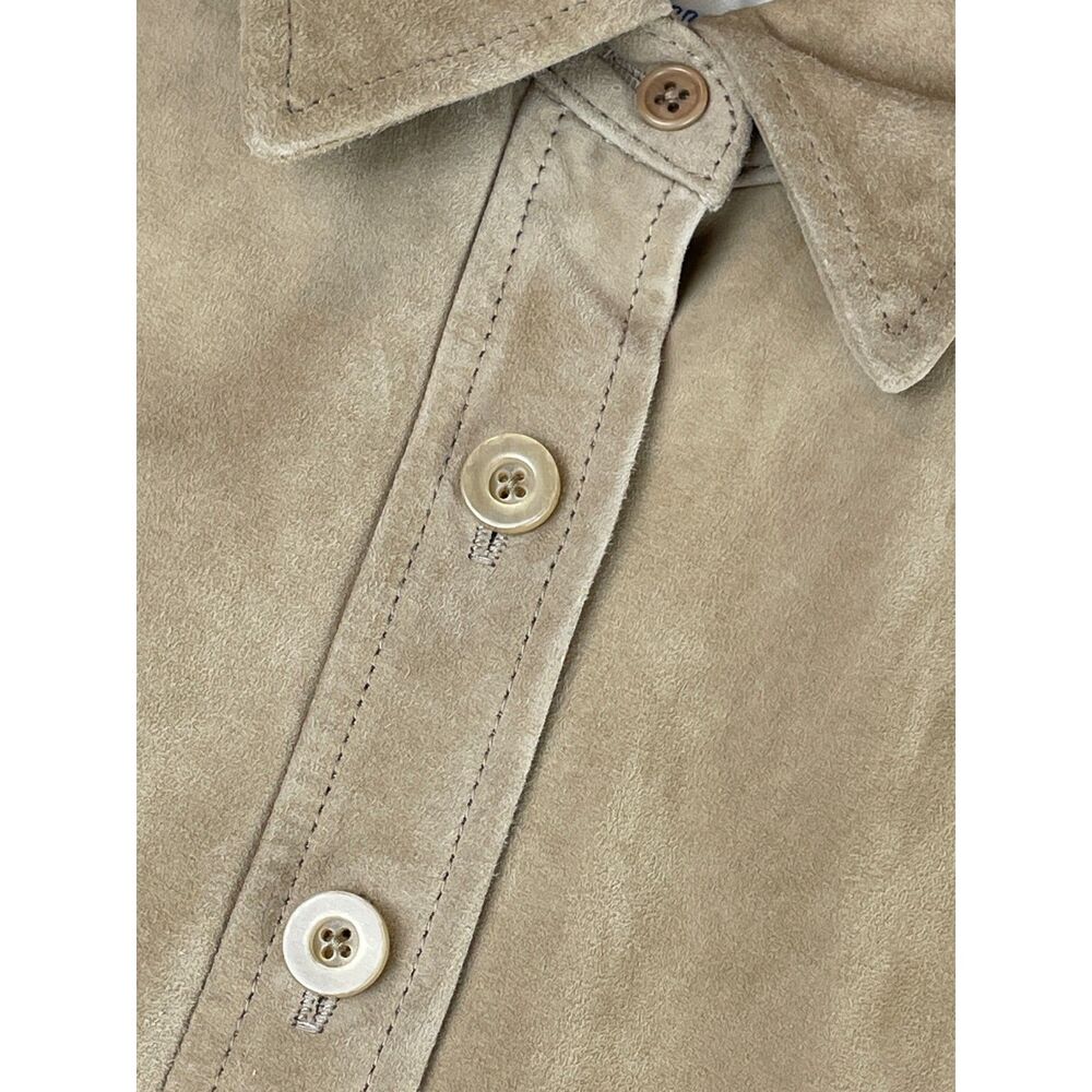 ~ Faconnable Sm Suede Goatskin Leather Shacket Tan Brown Jacket Shirt Lined - Picture 14 of 15